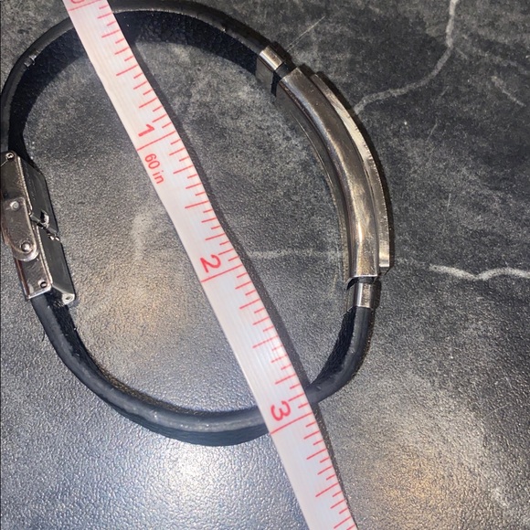 EDFORCE Black Leather Bracelet with Stainless Steel And Diamond Accents - Picture 6 of 8